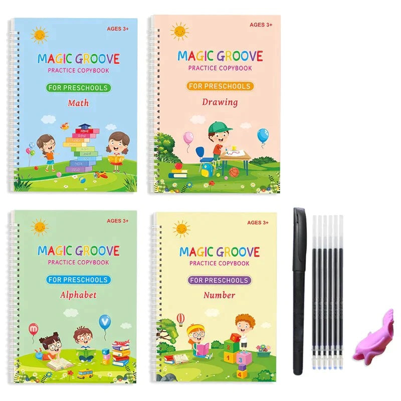 KIDS MAGIC PRACTICE BOOK FOR LEARNING & GROWTH (4 BOOKS + 1 PEN + 1 GRIP + 10 REFILL)