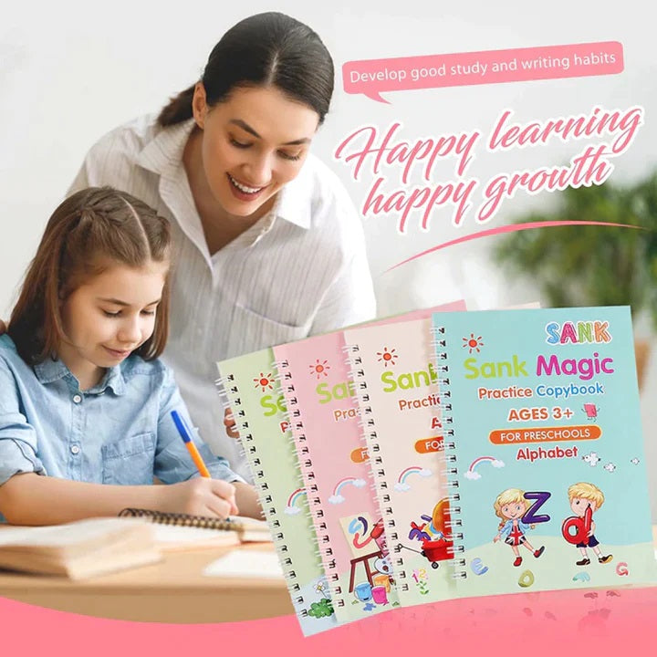 KIDS MAGIC PRACTICE BOOK FOR LEARNING & GROWTH (4 BOOKS + 1 PEN + 1 GRIP + 10 REFILL)