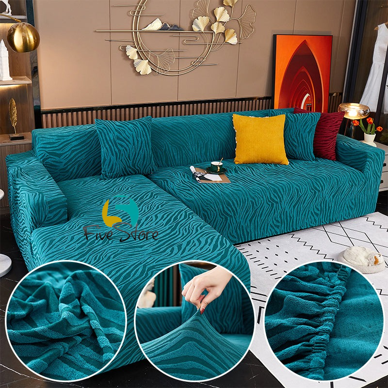 L Shape Zebra Velvet Sofa Covers Fitted Style (Zinc) 5store.pk
