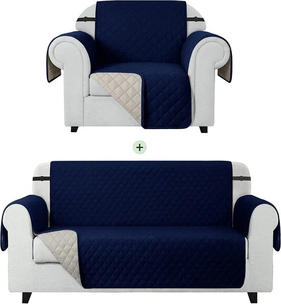 Waterproof Cotton Quilted Sofa Couch Cover - Sofa Protectors (Navy Blue)