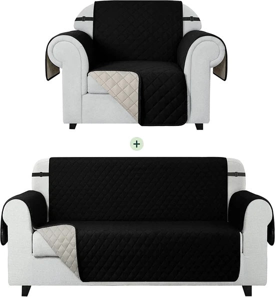 Waterproof Quilted Sofa Couch Cover - Sofa Protectors (Black)