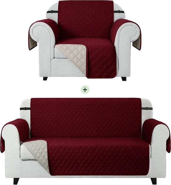 Waterproof Cotton Quilted Sofa Couch Cover - Sofa Protectors (Maroon)