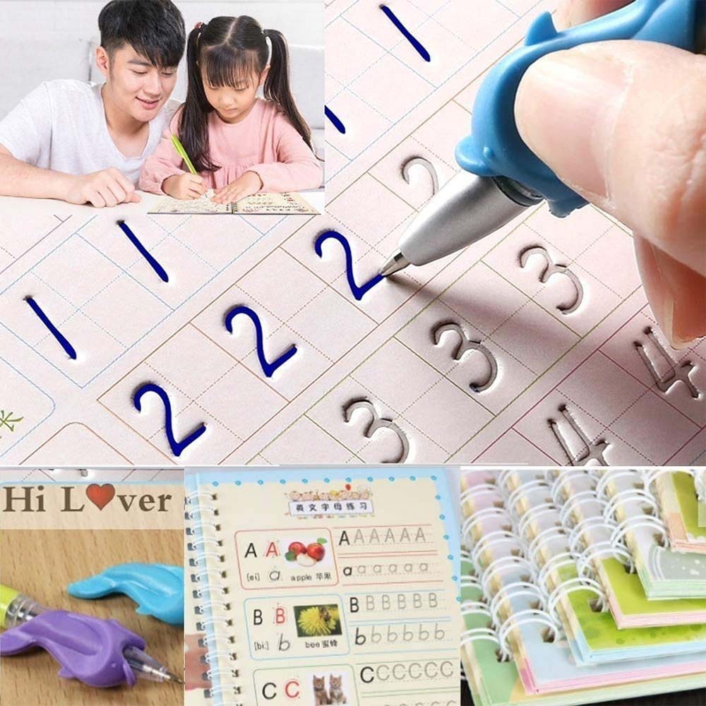 KIDS MAGIC PRACTICE BOOK FOR LEARNING & GROWTH (4 BOOKS + 1 PEN + 1 GRIP + 10 REFILL)