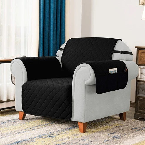 Waterproof Quilted Sofa Couch Cover - Sofa Protectors (Black)