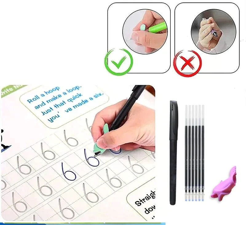 KIDS MAGIC PRACTICE BOOK FOR LEARNING & GROWTH (4 BOOKS + 1 PEN + 1 GRIP + 10 REFILL)