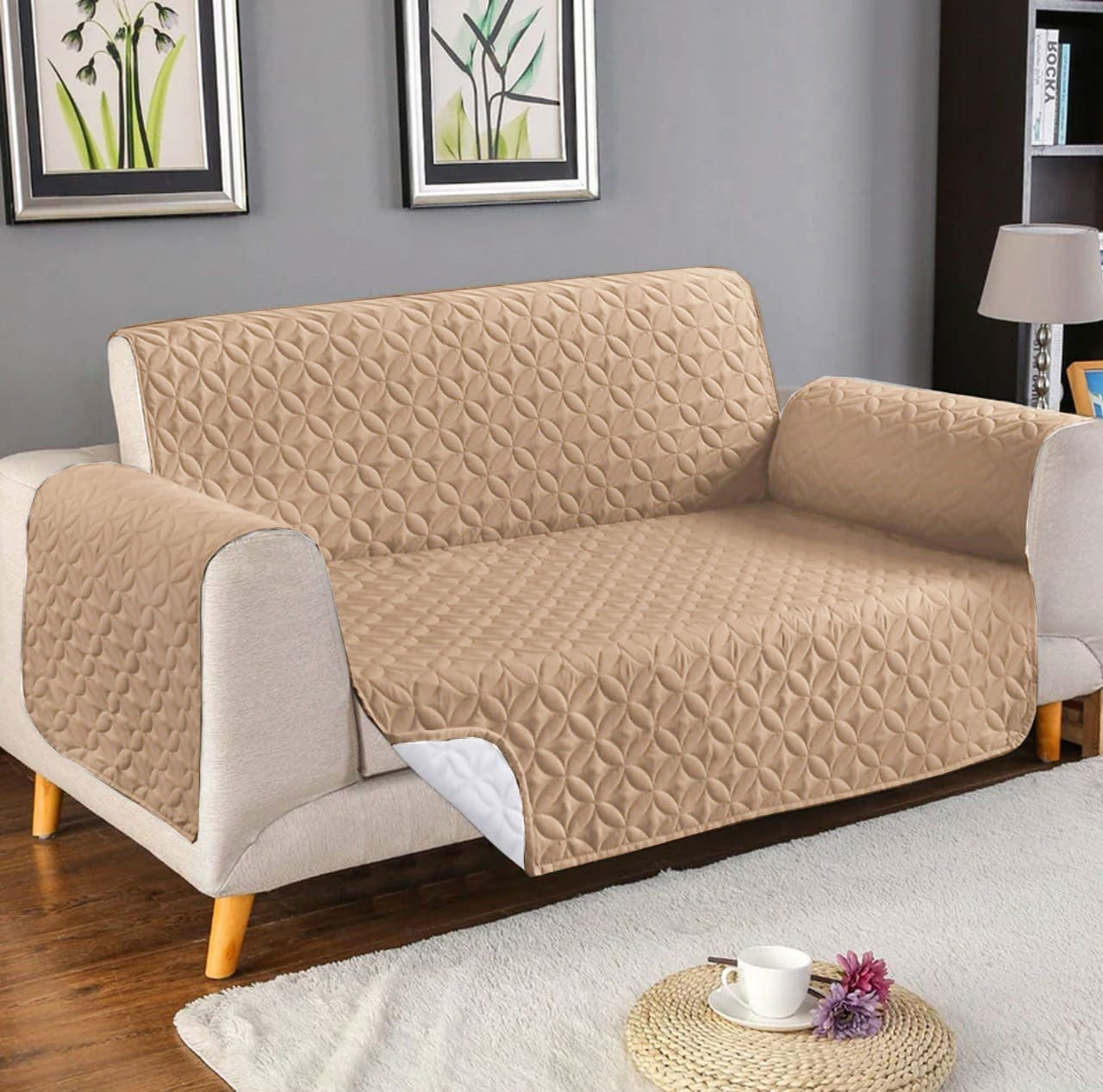 Ultrasonic Microfiber Sofa Cover Beige Utopia