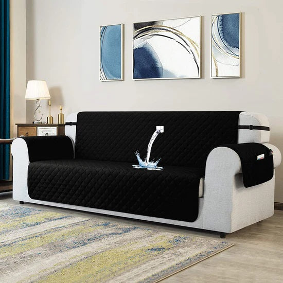 Waterproof Quilted Sofa Couch Cover - Sofa Protectors (Black)