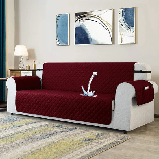 Waterproof Cotton Quilted Sofa Couch Cover - Sofa Protectors (Maroon)