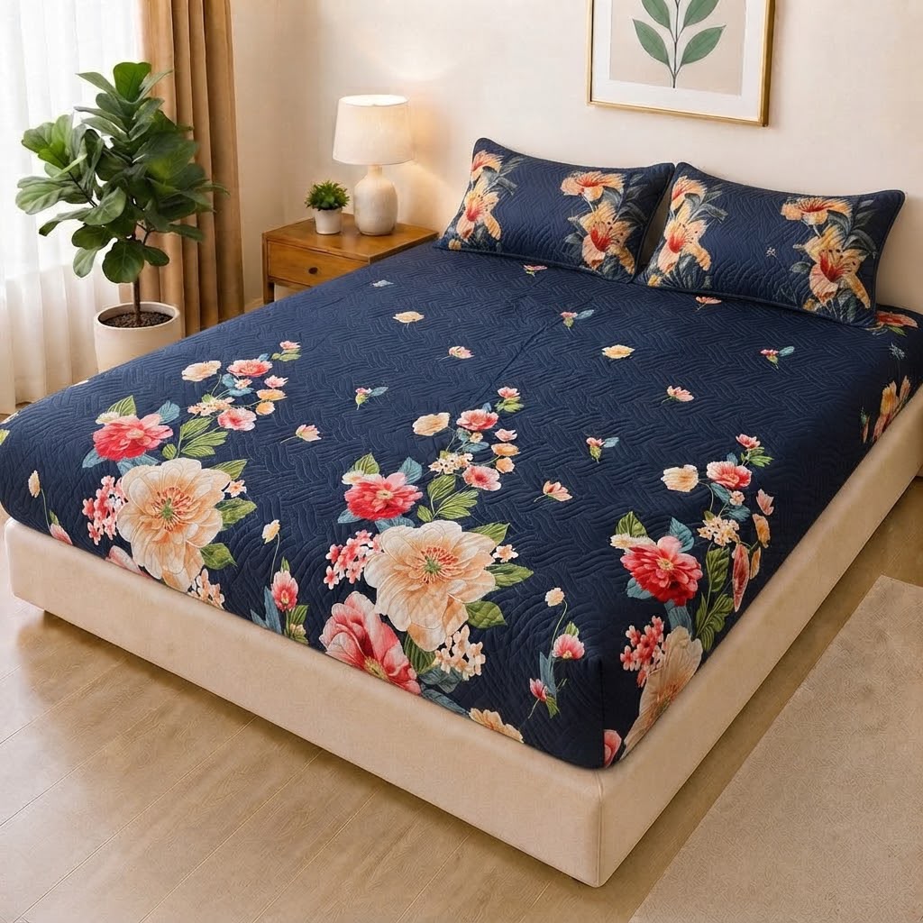Printed 3 Piece's Quilted Bedsheets Set (100% Waterproof) New Arrivals! Luxury Bedsheet St-01