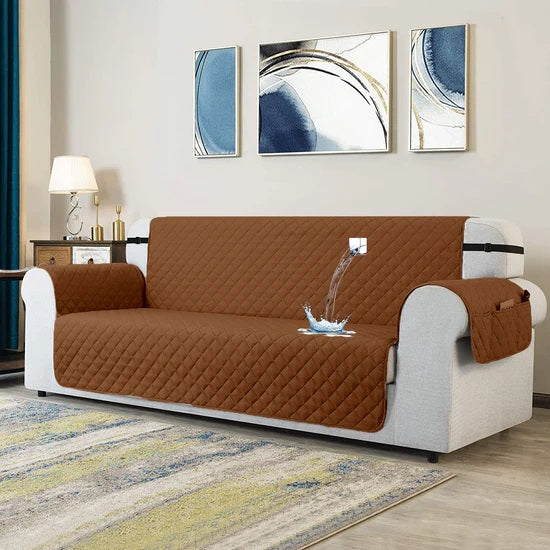 Waterproof Cotton Quilted Sofa Couch Cover - Sofa Protectors (Copper Brown)