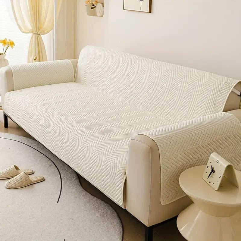 Zigzag Ultrasonic Quilted Sofa Cover White