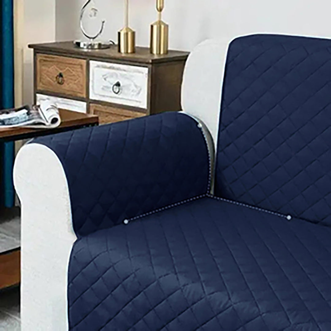 Waterproof Cotton Quilted Sofa Couch Cover - Sofa Protectors (Navy Blue)