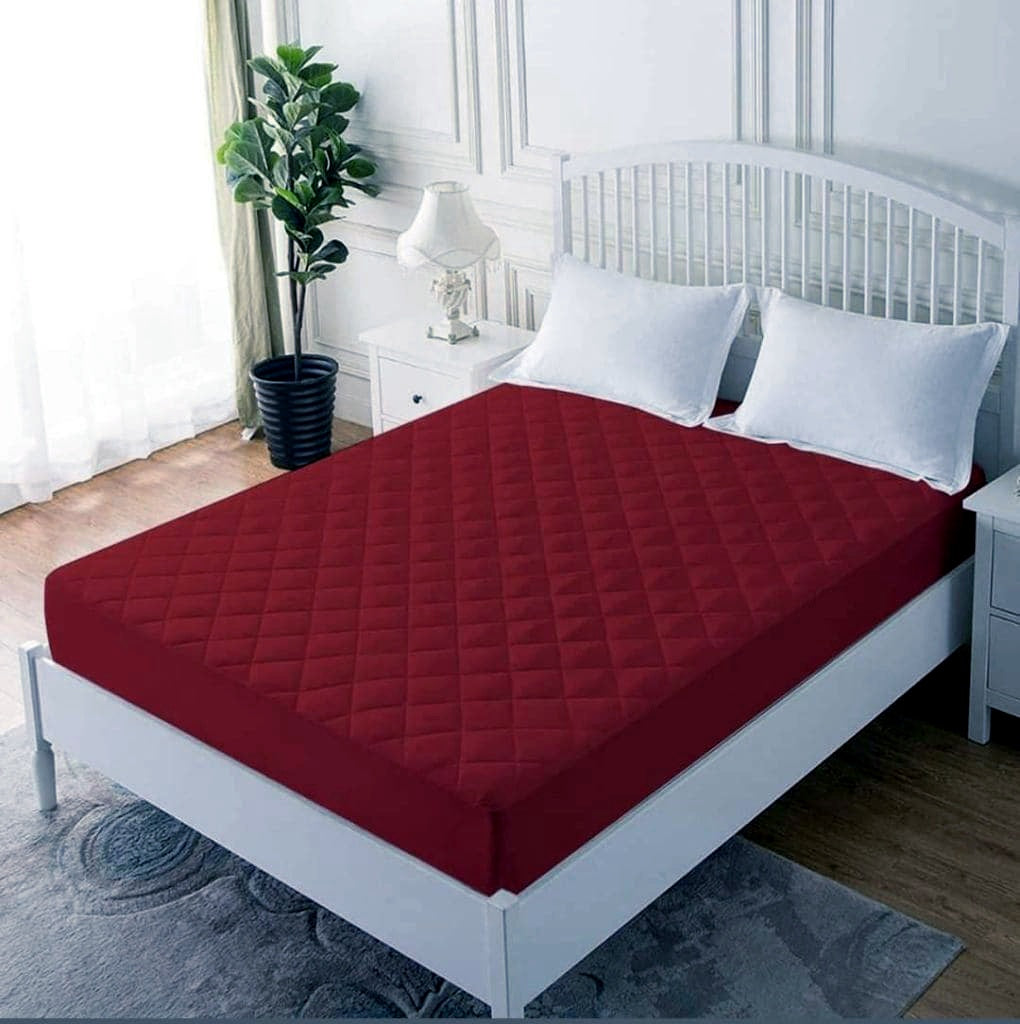 Rich Cotton Quilted 100% Waterproof Mattress Protector - Maroon (All Sizes Available)