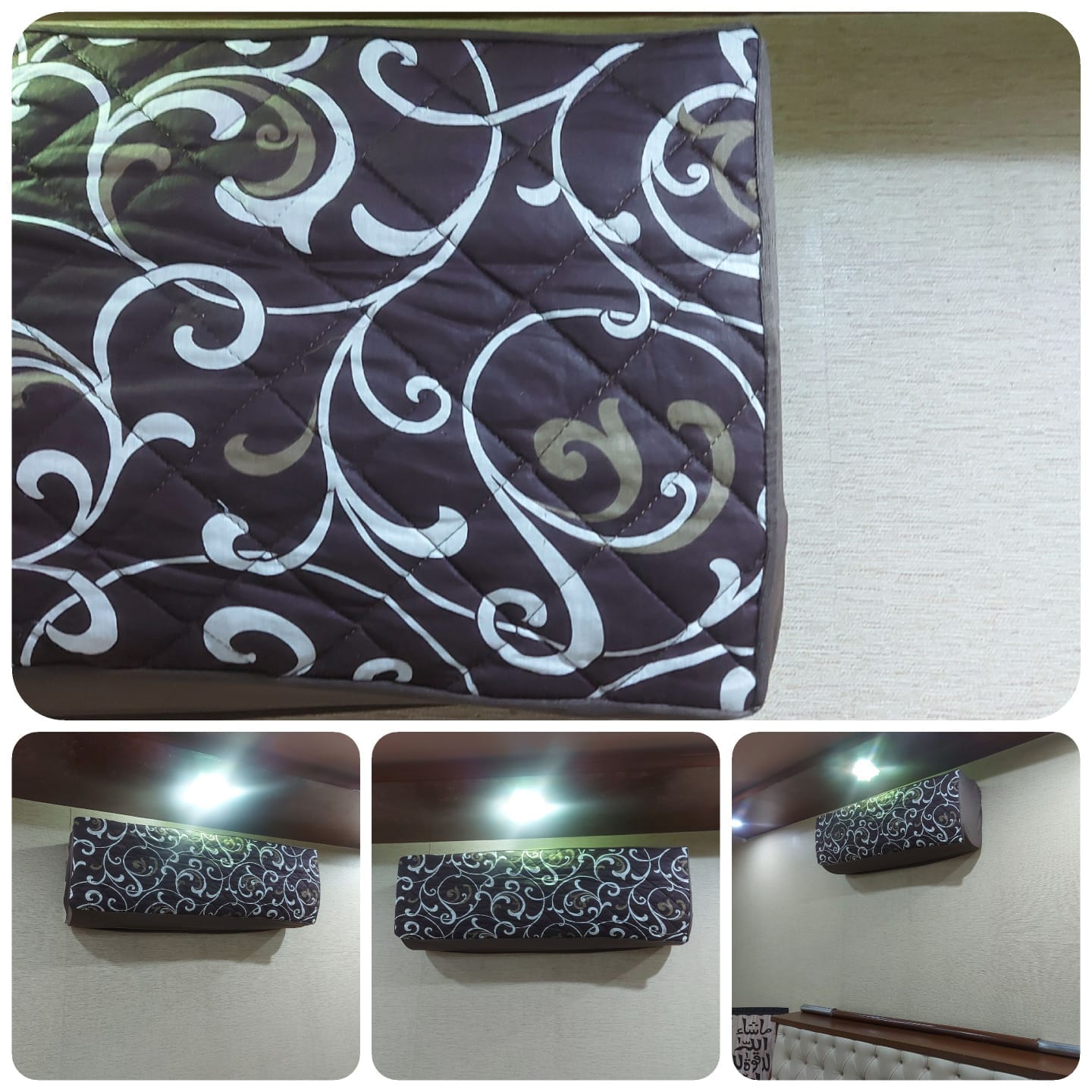 Printed Quilted AC Cover - Scroll Brown