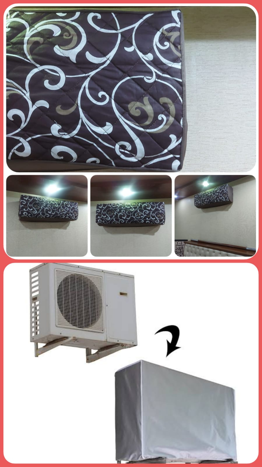Printed Quilted AC Cover - Scroll Brown