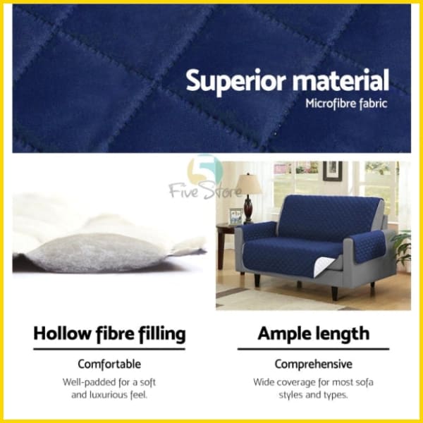 Cotton Quilted Sofa Couch Cover - Sofa Slipcovers (Navy Blue) 5storepk