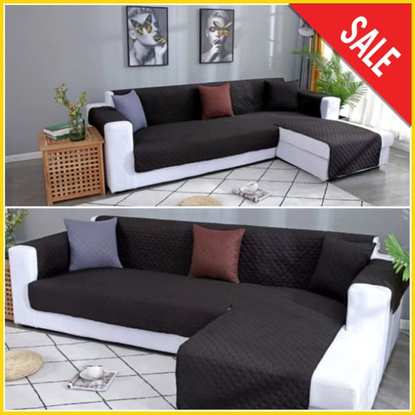 L Shape Cotton Quilted Sofa Cover (Black) 5store.pk L Shape 5