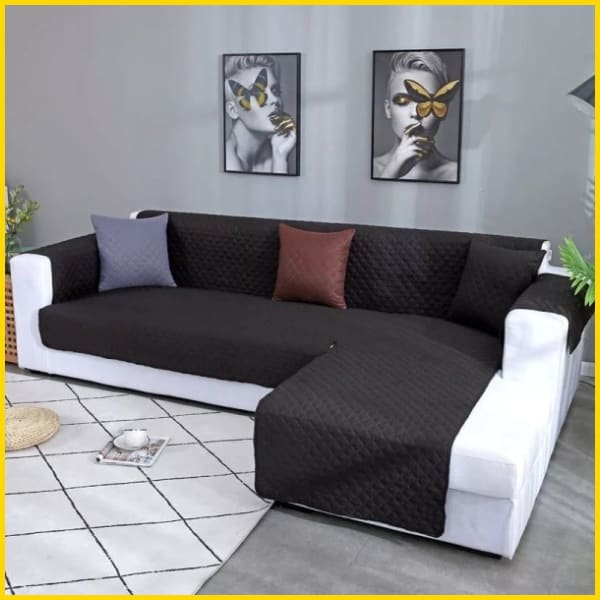 L Shape Cotton Quilted Sofa Cover (Black) 5store.pk