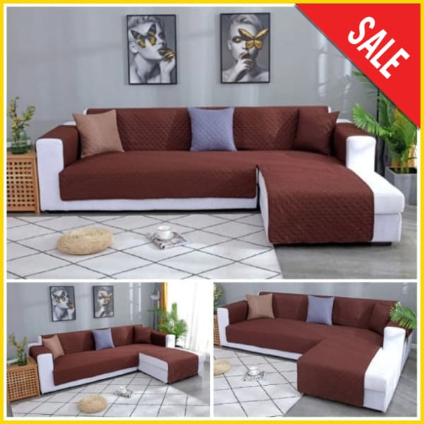 L Shape Cotton Quilted Sofa Cover (Dark Brown) 5store.pk L Shape 5