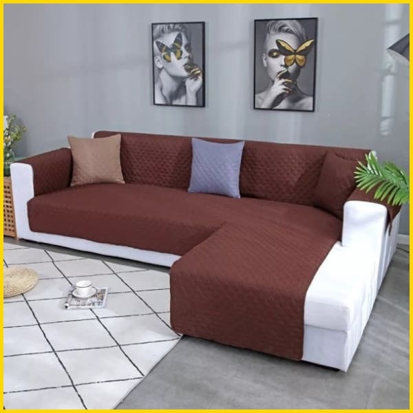 L Shape Cotton Quilted Sofa Cover (Dark Brown) 5store.pk