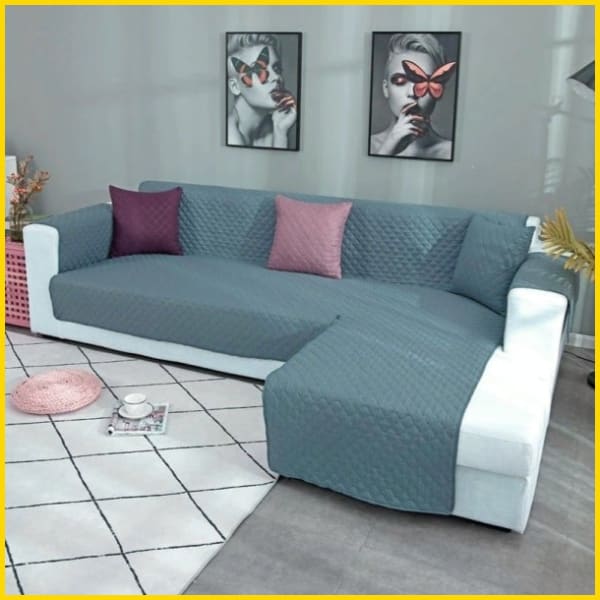 L Shape Cotton Quilted Sofa Cover (Grey) 5store.pk