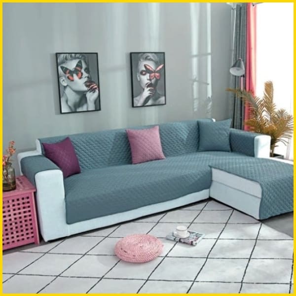 L Shape Cotton Quilted Sofa Cover (Grey) 5store.pk
