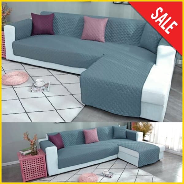 L Shape Cotton Quilted Sofa Cover (Grey) 5store.pk L Shape 5