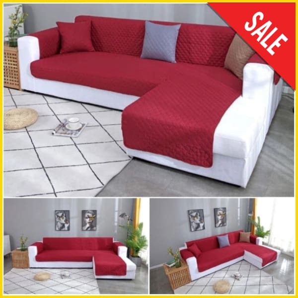 L Shape Cotton Quilted Sofa Cover (Maroon) 5store.pk L Shape 5
