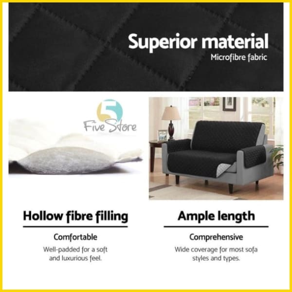 Quilted Sofa Couch Cover - Sofa Slipcovers (Black) 5store.pk