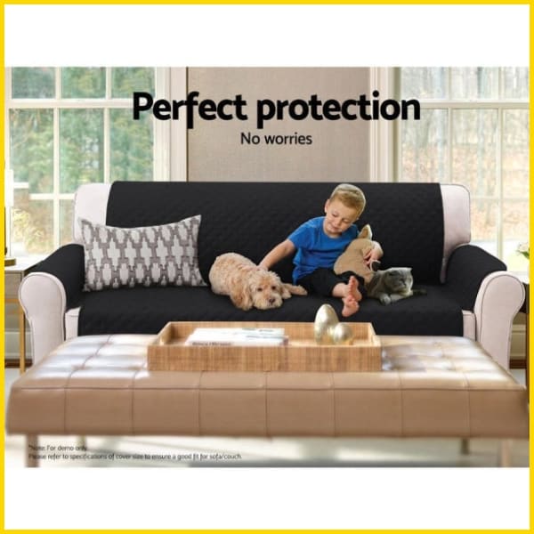 Quilted Sofa Couch Cover - Sofa Slipcovers (Black) 5store.pk
