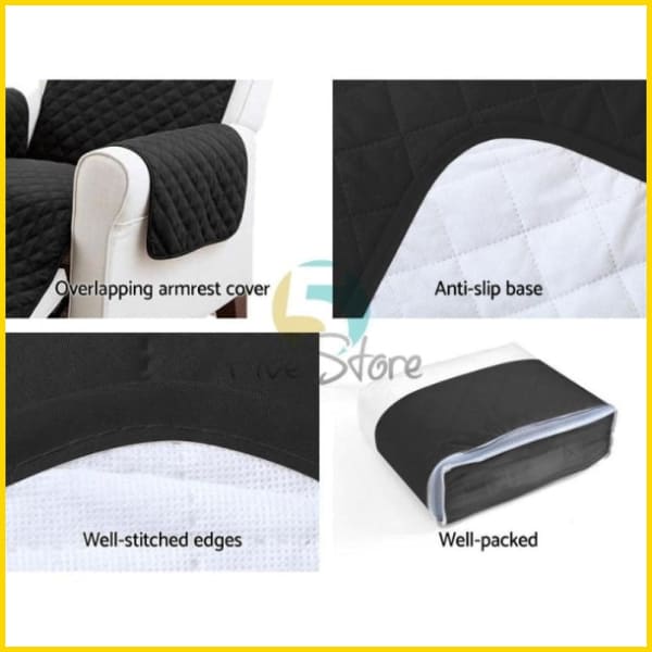 Quilted Sofa Couch Cover - Sofa Slipcovers (Black) 5store.pk