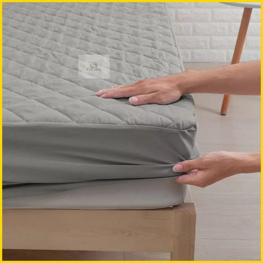 Rich Cotton Quilted 100% Waterproof Mattress Protector - Light Grey (All Sizes Available) 5storepk