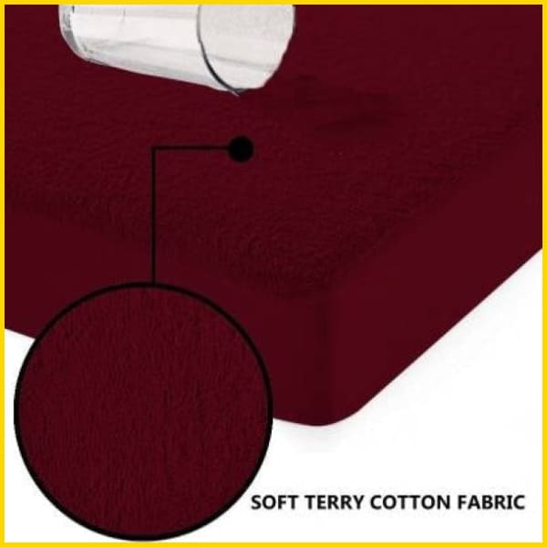 Terry Cotton Waterproof Mattress Protector (Maroon) Mattress Protectors 5store.pk