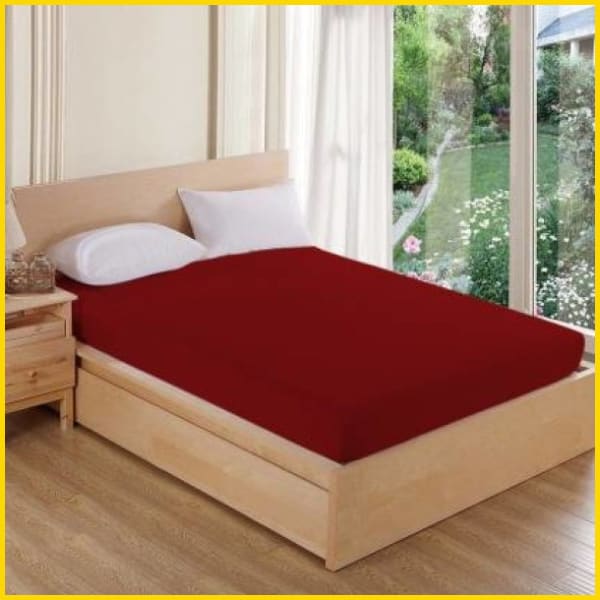 Terry Cotton Waterproof Mattress Protector (Maroon) Mattress Protectors 5store.pk