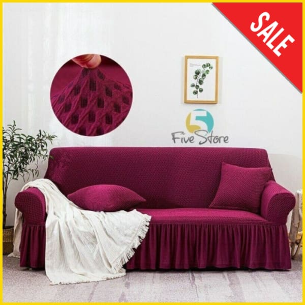 Turkish Stretchable Sofa Cover / Sofa Protector - Maroon 5store.pk 5 Seater (3+1+1)