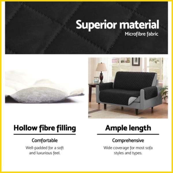 Waterproof Quilted Sofa Couch Cover - Sofa Slipcovers (Black) 5storepk