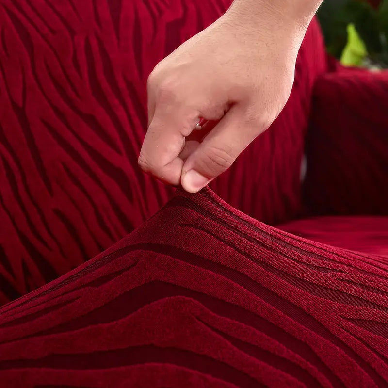 L Shape Zebra Velvet Sofa Covers - Fitted Style (Maroon)
