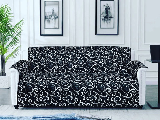 Printed Cotton Quilted Sofa Couch Cover - Sofa Protectors (Black)