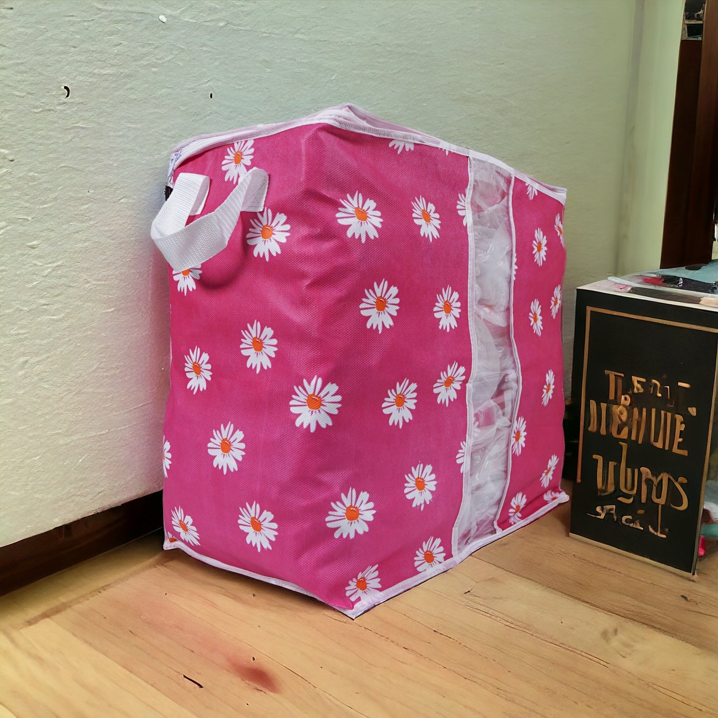 Printed Multipurpose Storage Bag - Daisy Flower Pink