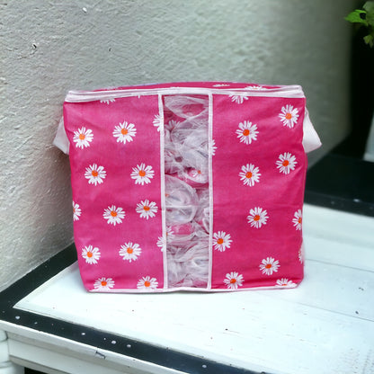 Printed Multipurpose Storage Bag - Daisy Flower Pink