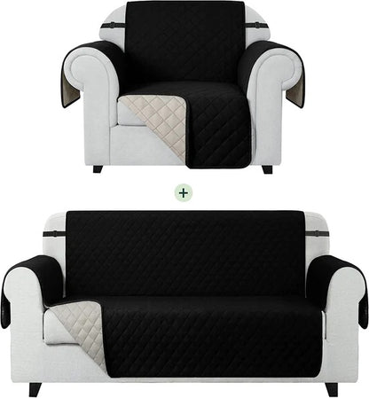 Waterproof Quilted Sofa Couch Cover - Sofa Protectors (Black)