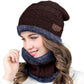 Beanie Wool Cap With Neck Warmer - Brown