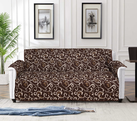 Printed Cotton Quilted Sofa Couch Cover - Sofa Protectors (Dark Brown)