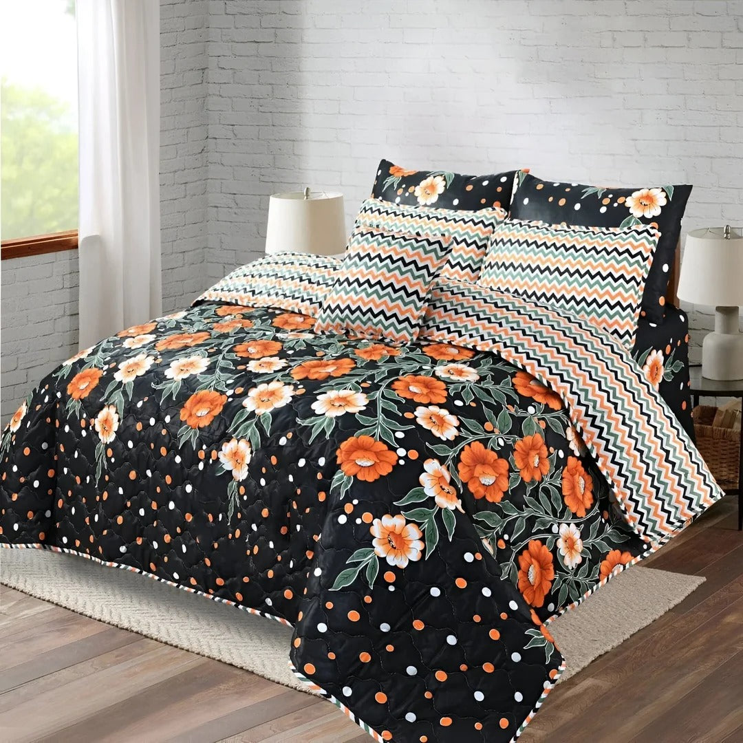 7 Pcs Comforter Set - Black Night Roses