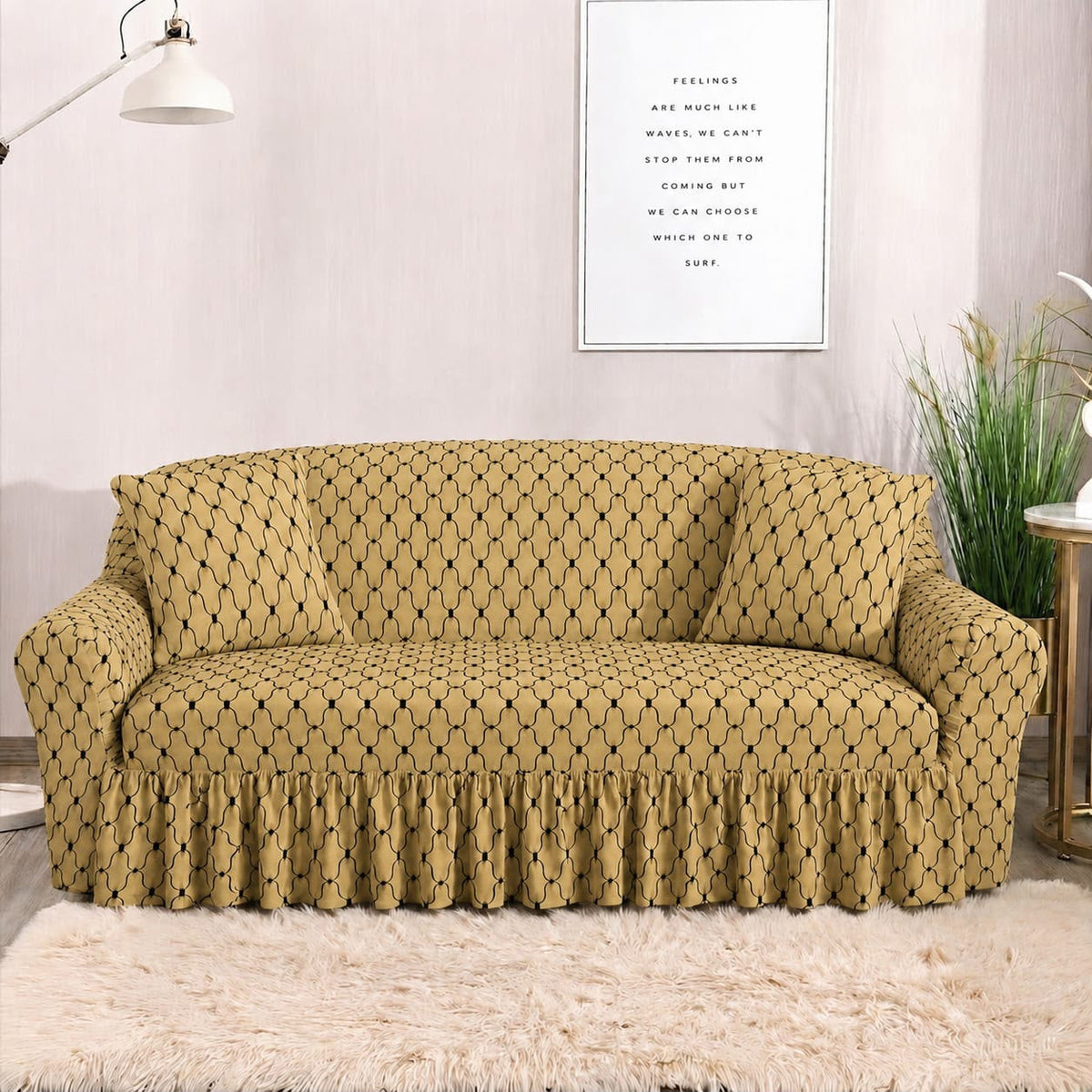 Butterfly Stretchable Sofa Covers - Golden