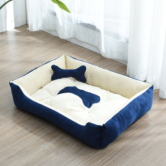 Super Soft Dog Beds Waterproof Bottom - Warm Bed For Dog & Cat - Cream and Navy