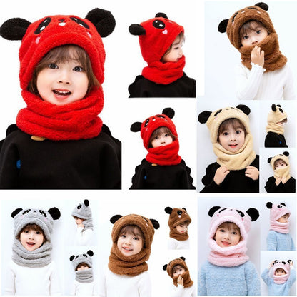 Winter Kids Hats Cute Cartoon Bear Ear Plush Caps Baby Hat