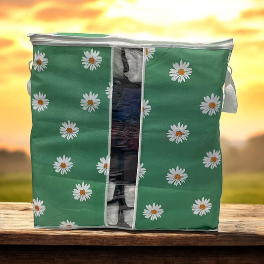 Printed Multipurpose Storage Bag - Daisy Flower Green