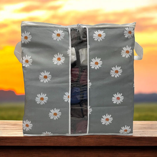 Printed Multipurpose Storage Bag - Daisy Flower Grey