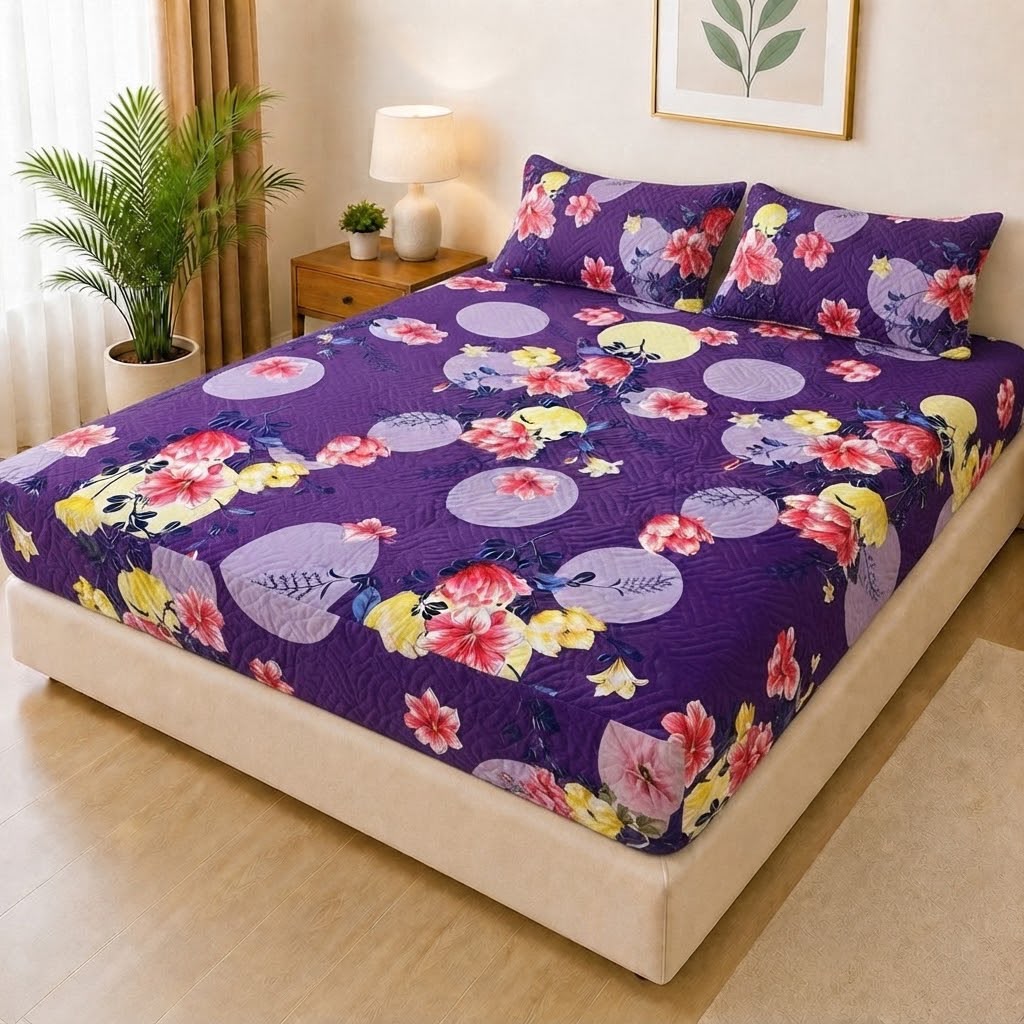 Printed 3 Piece's Quilted Bedsheets Set (100% Waterproof) New Arrivals! Luxury Bedsheet St-04
